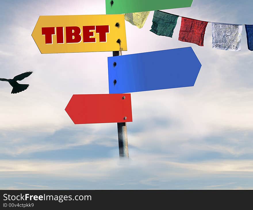 Blank signal and tibetan flags. Blank signal and tibetan flags