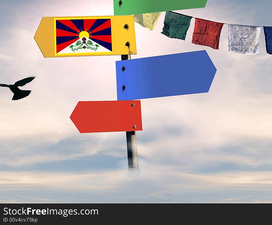 Blank signal and tibetan flags. Blank signal and tibetan flags