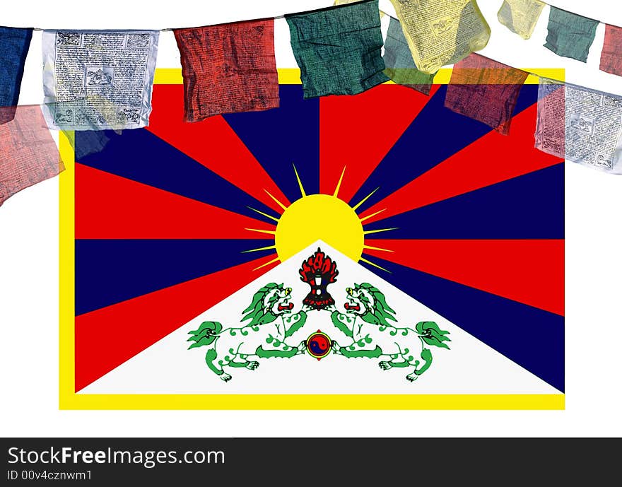 Prayer flags and tibetan flag. Prayer flags and tibetan flag