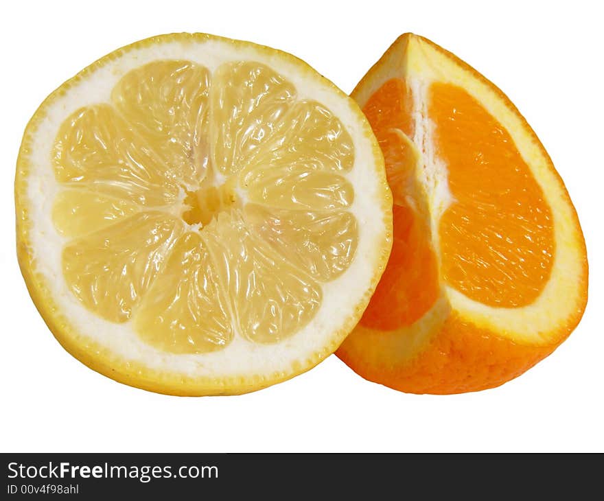 Juicy orange and lemon slices isolated