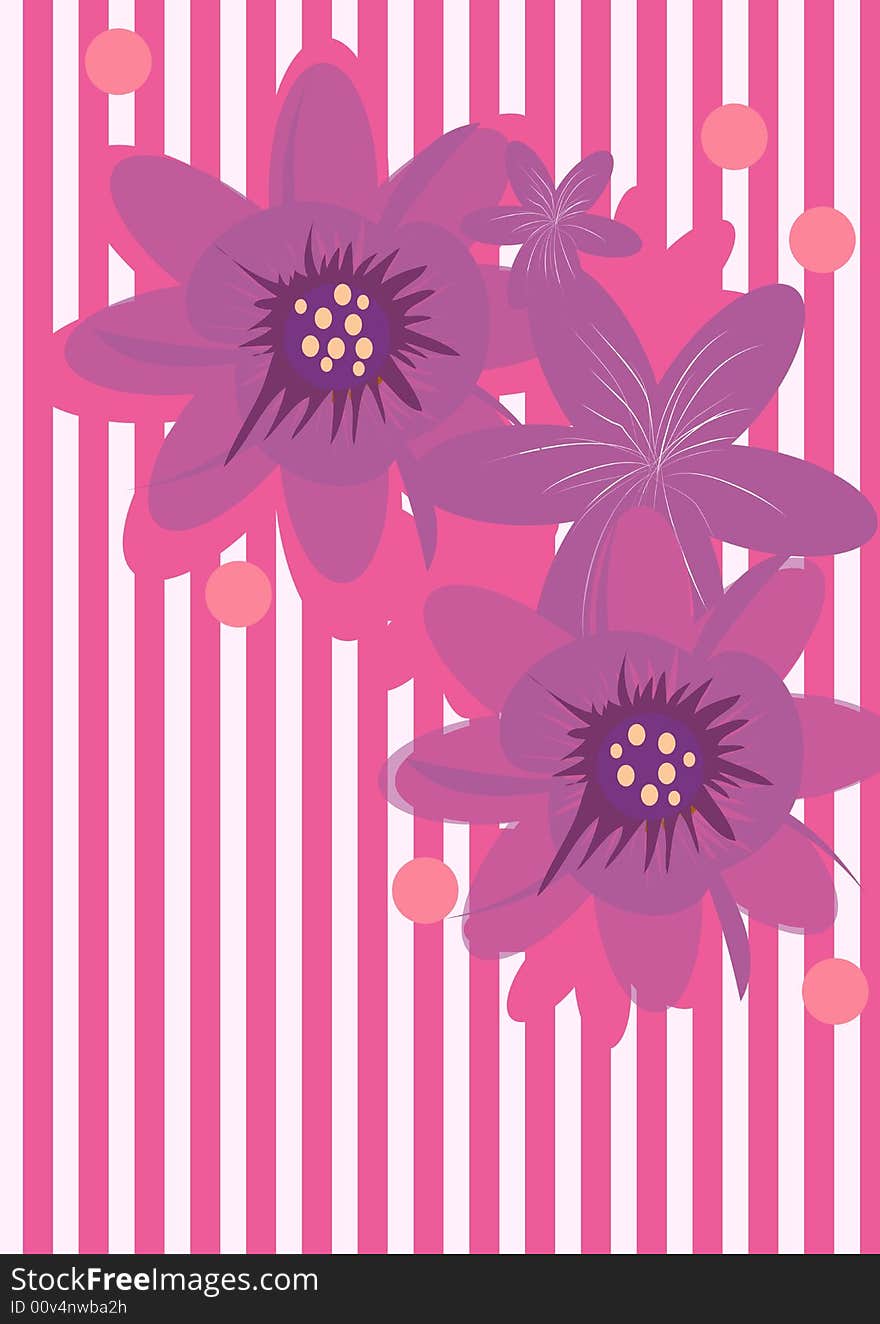 Pink and purple lines background with beautiful illustrated flowers over it good for print and web and Tv media. Pink and purple lines background with beautiful illustrated flowers over it good for print and web and Tv media