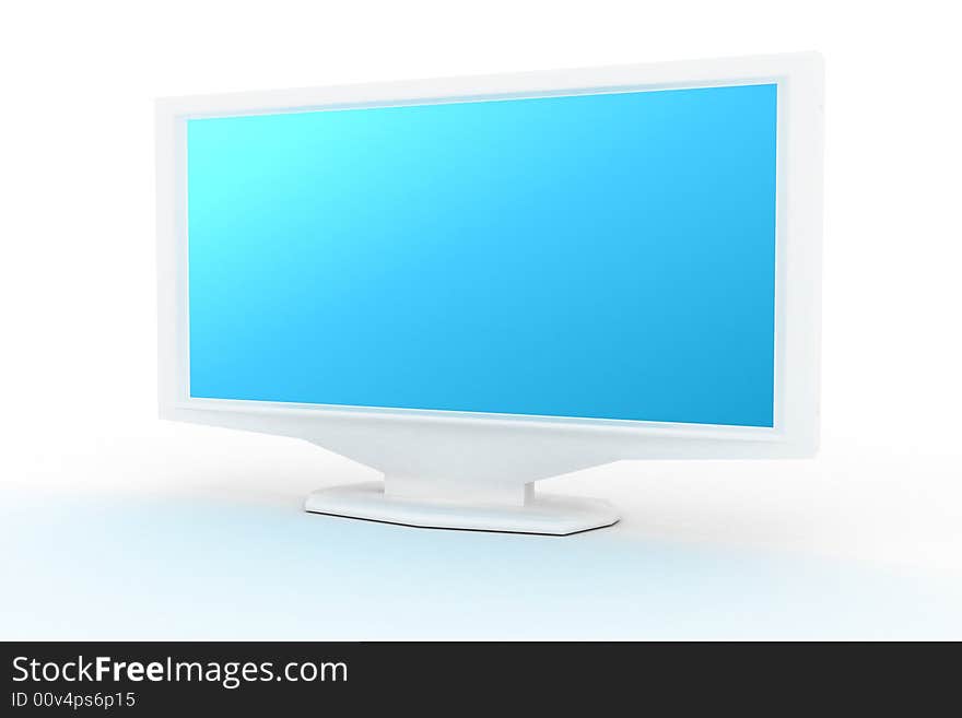 White monitor with blue shade on white backround