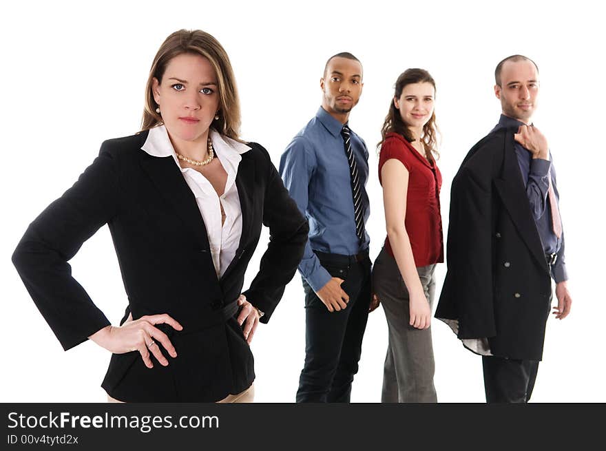 Business people on an isolated white background. Business people on an isolated white background