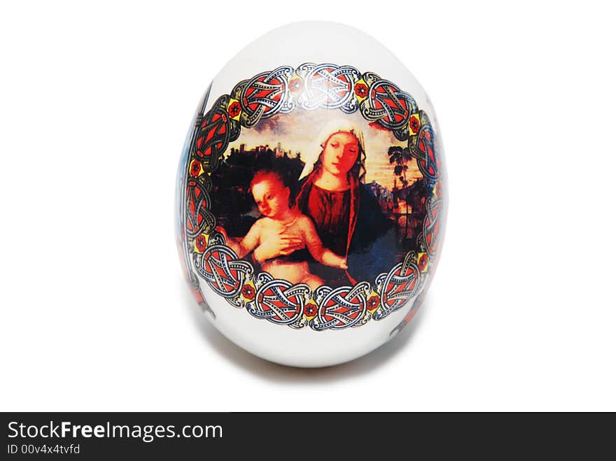 Egg with angels and Eva isolated on white