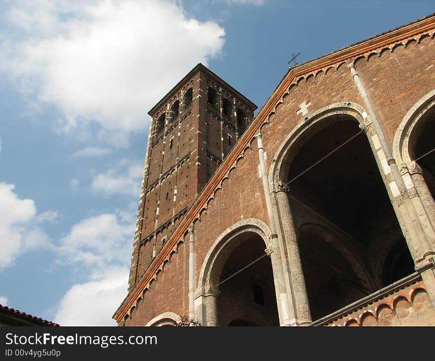 Side view of Saint Ambrose Basilica in Milan