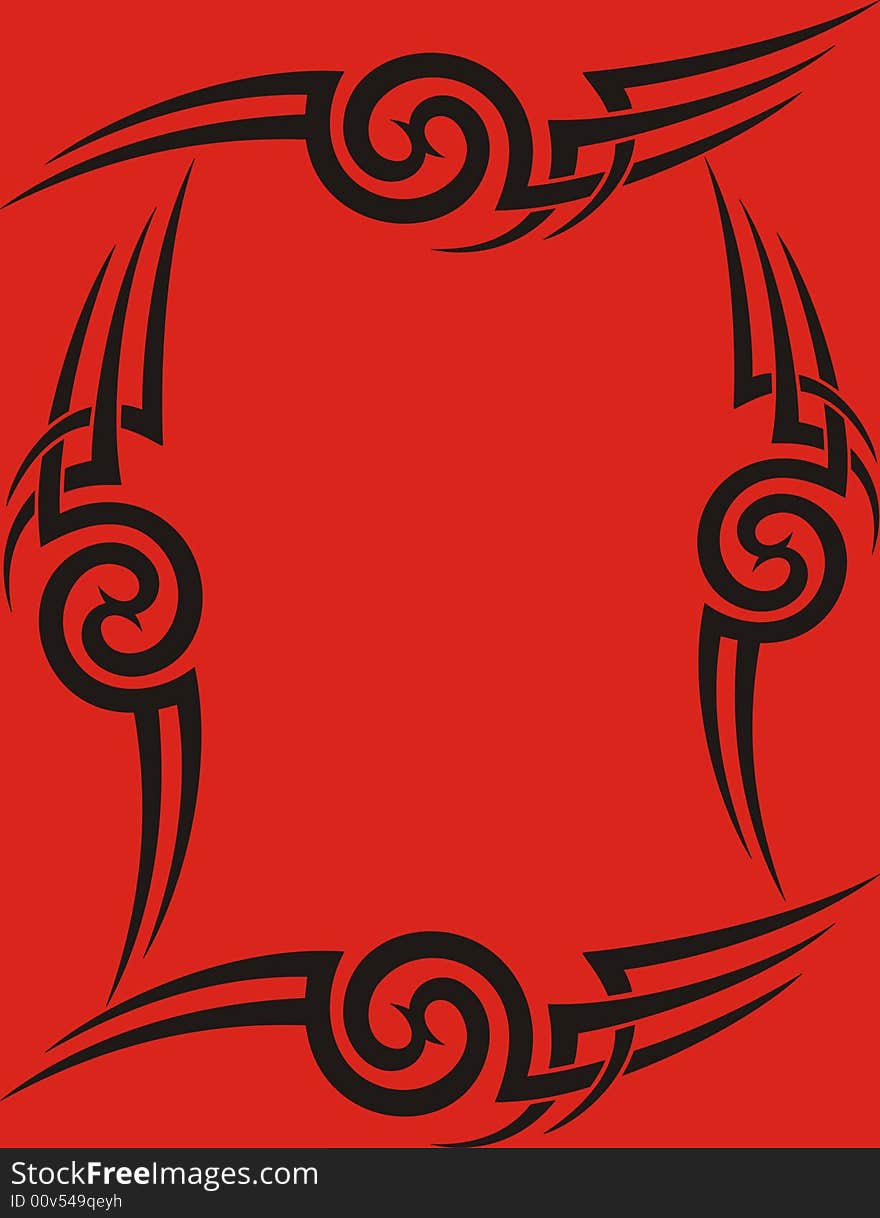 Tribal frame on red background - illustration