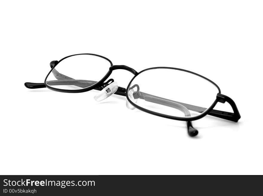 Closeup of a pair of black eyeglasses