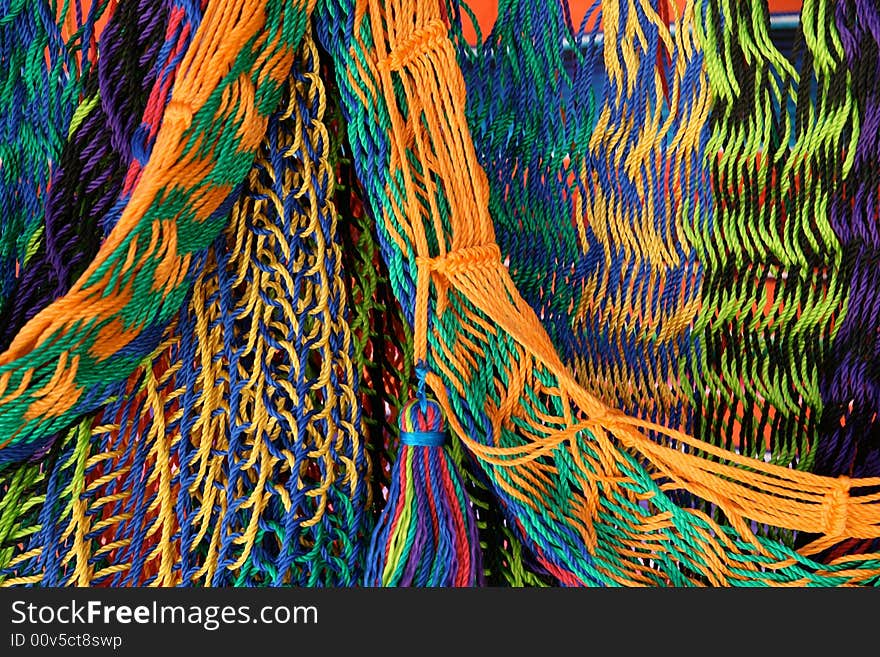 Close up of Mexican hammocks for sale in market near Chichen Itza, Mexico