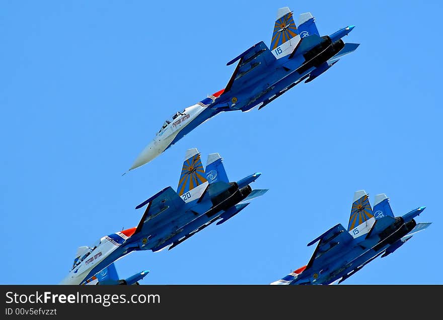 Flight group on aeroshow in Russia on fighters. Flight group on aeroshow in Russia on fighters