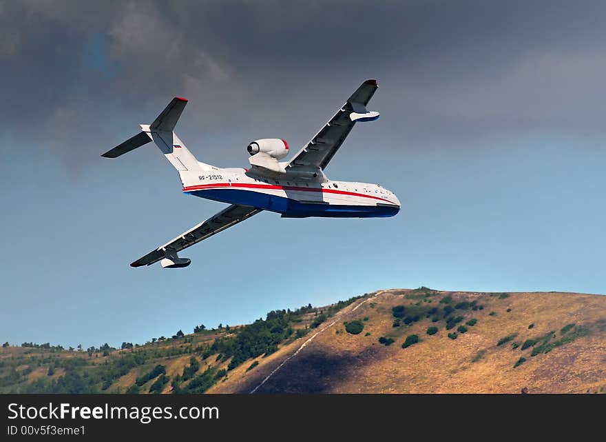 The seaplane of mountain Flight group on aeroshow in Russia on. The seaplane of mountain Flight group on aeroshow in Russia on