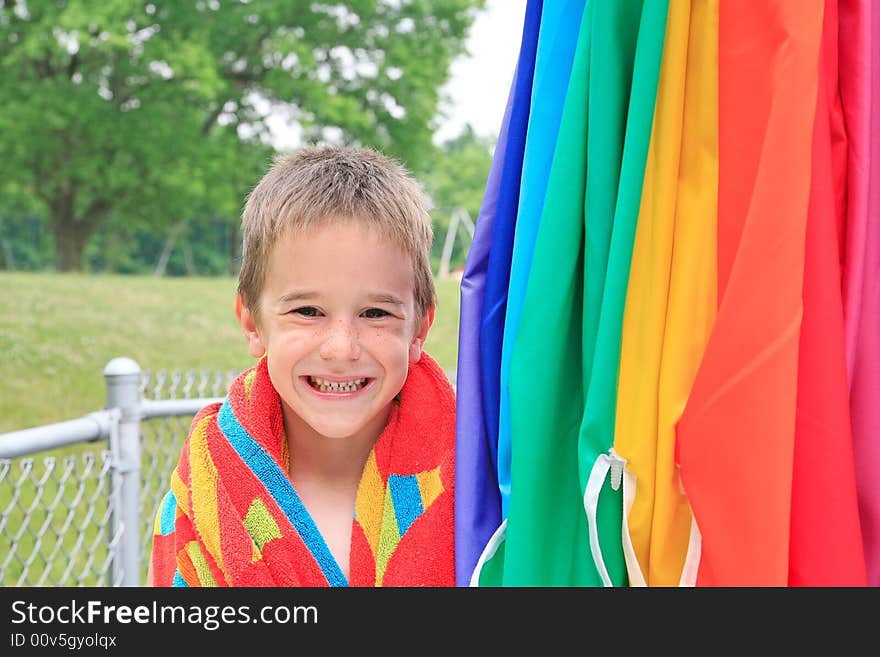 Little Boy Smiling Big at the Pool. Little Boy Smiling Big at the Pool