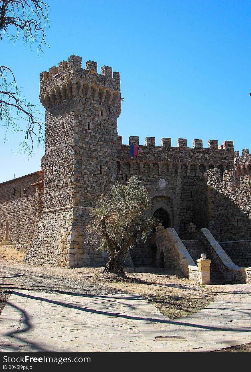 Castle Main Entrance with Tower Overlooking Napa Valley, California. Castle Main Entrance with Tower Overlooking Napa Valley, California