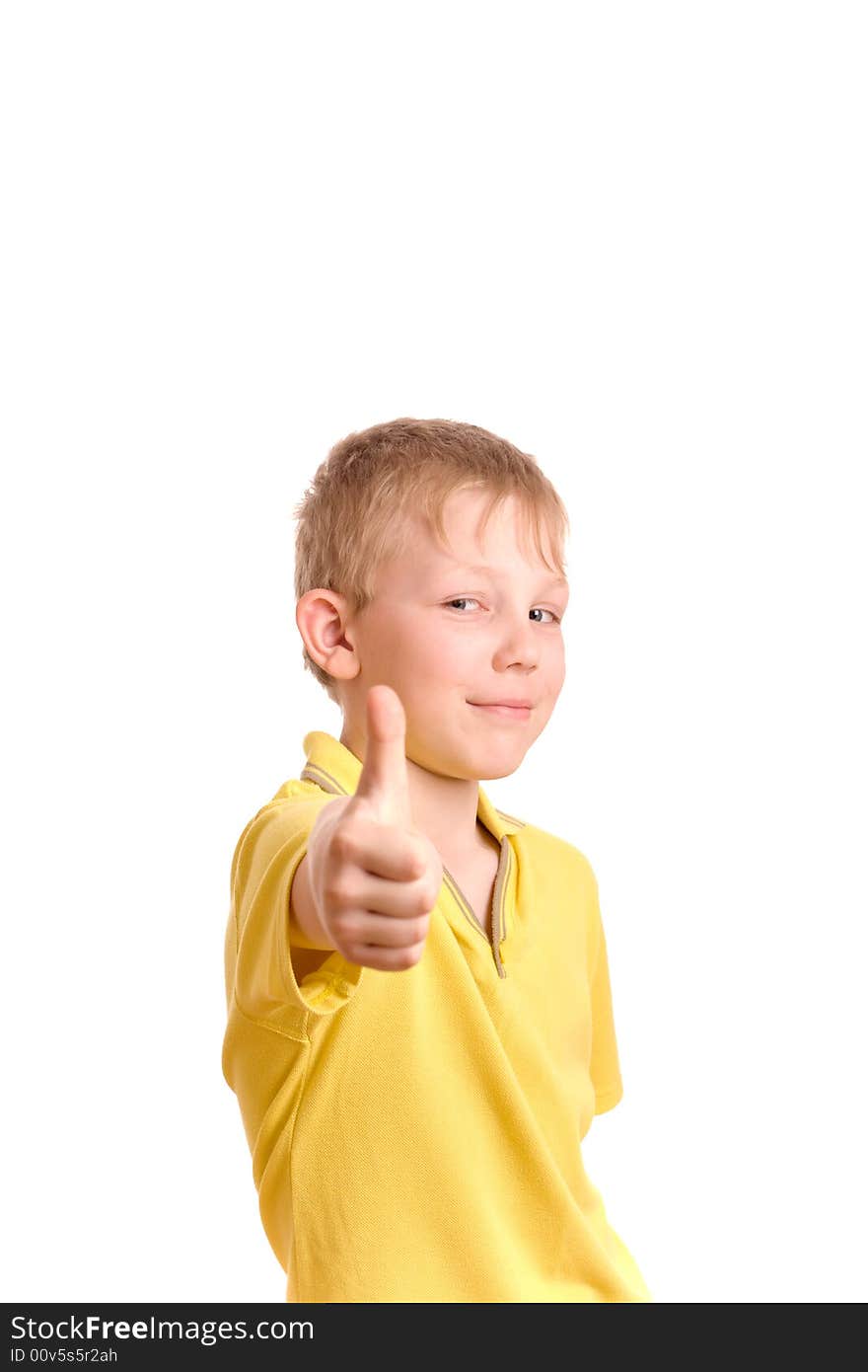 Smiling teenager show thumb up sign