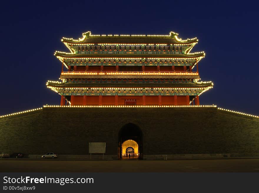 The nightscene of chinese gate tower in beijing