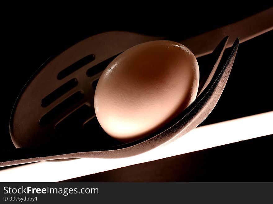 Egg,Spoon & Fork on Black