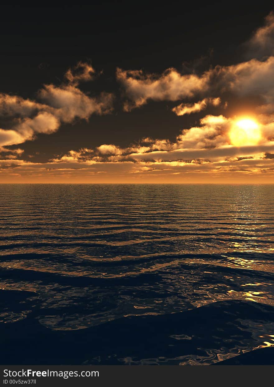 Beautiful sea and sky at sunset - digital artwork. Beautiful sea and sky at sunset - digital artwork