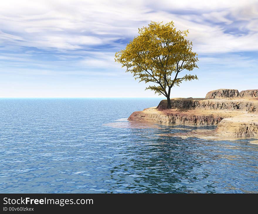 Old maple  tree at a ocean beach - digital artwork.