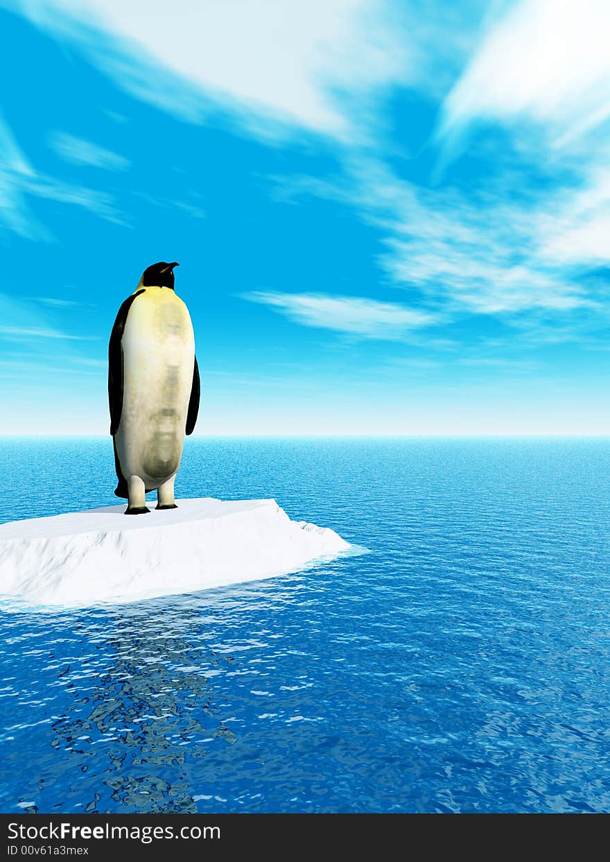 Antarctic penguin on ice - 3d scene