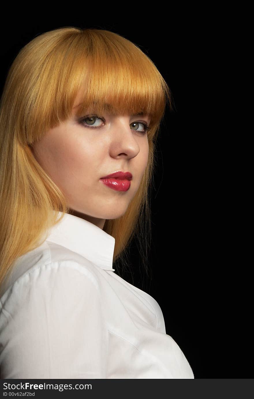 Girl With Book On Black Background.