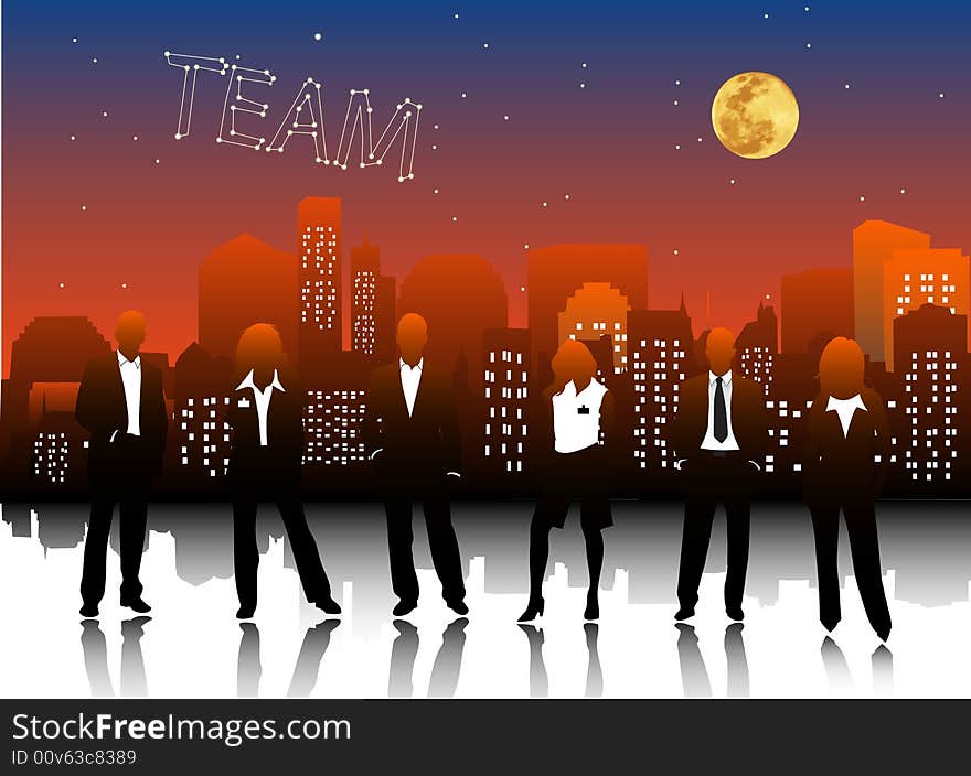 Illustration of business people in night