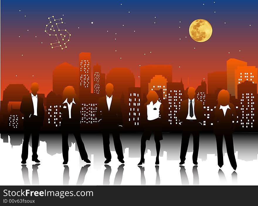 Illustration of business people in night