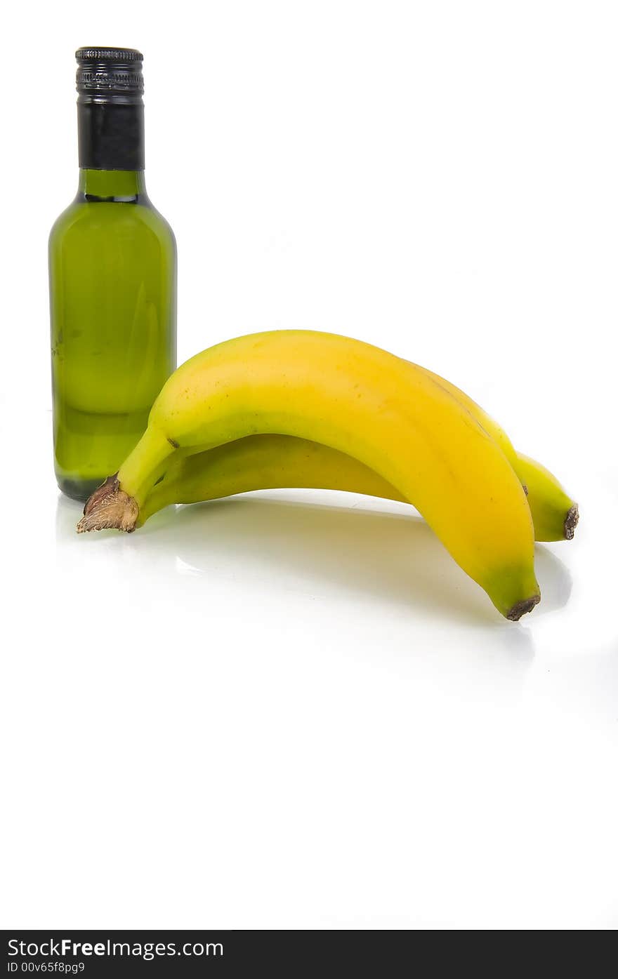 Bananas and white wine isolated on white background. Bananas and white wine isolated on white background