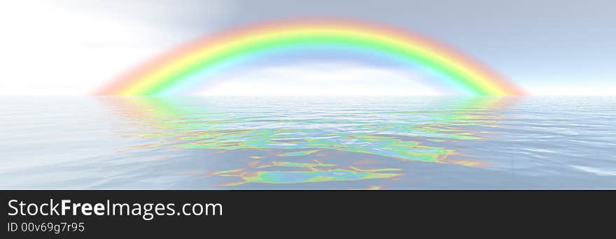 Beautiful rainbow and water panorama