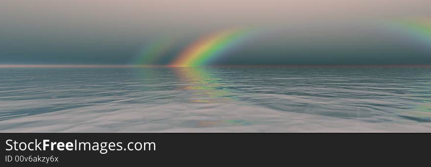 Beautiful rainbow and water panorama