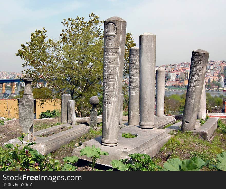 Ancient graveyard (probably of Arabic warriors) overlooking Golden Horn, Ayvansaray, Istanbul