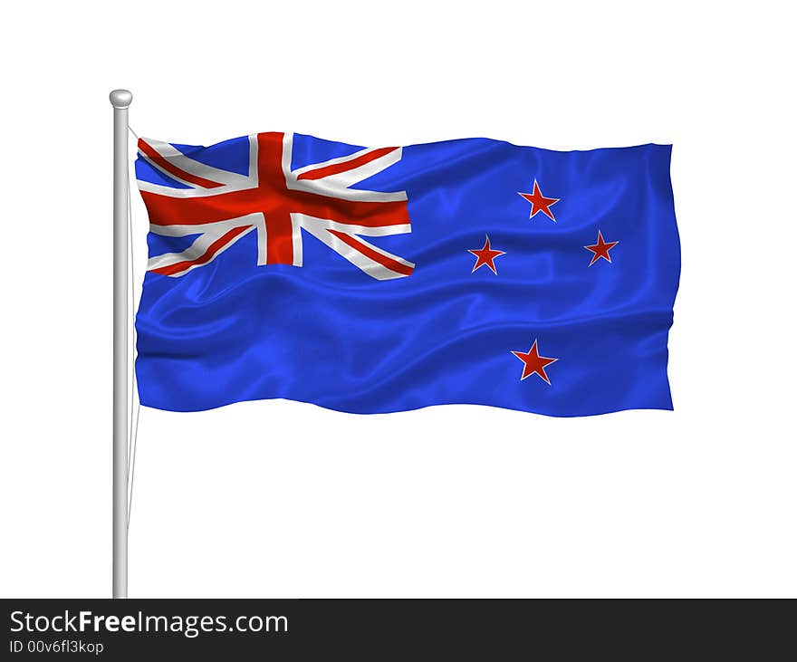 Illustration of waving New Zealander flag on white. Illustration of waving New Zealander flag on white