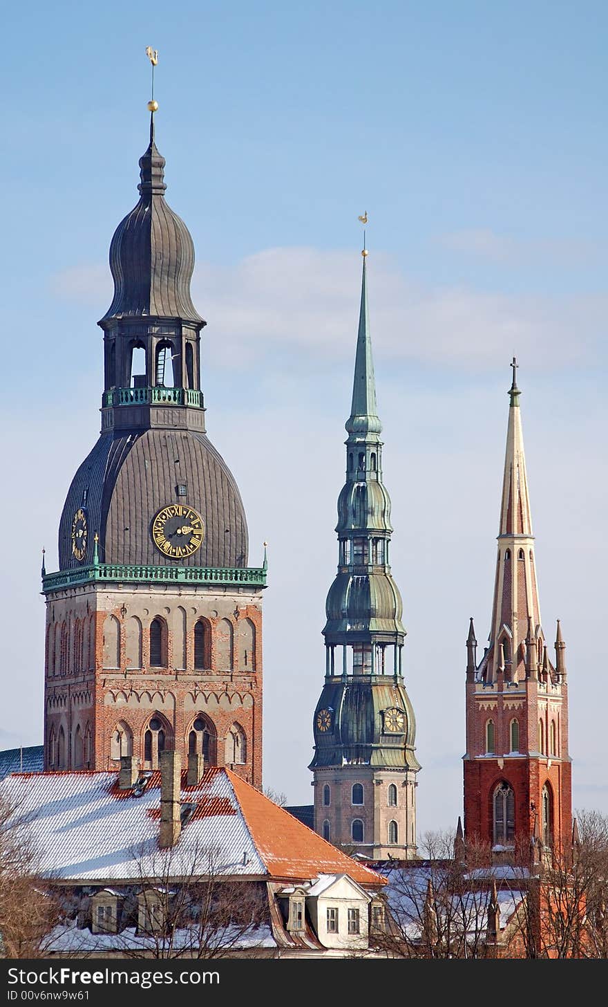 Silhouette of Riga oldest cathedrals.