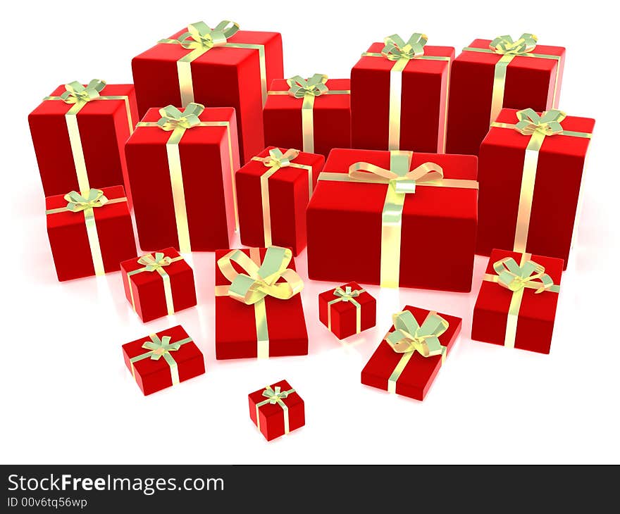 Red gift boxes on white background 3D rendering