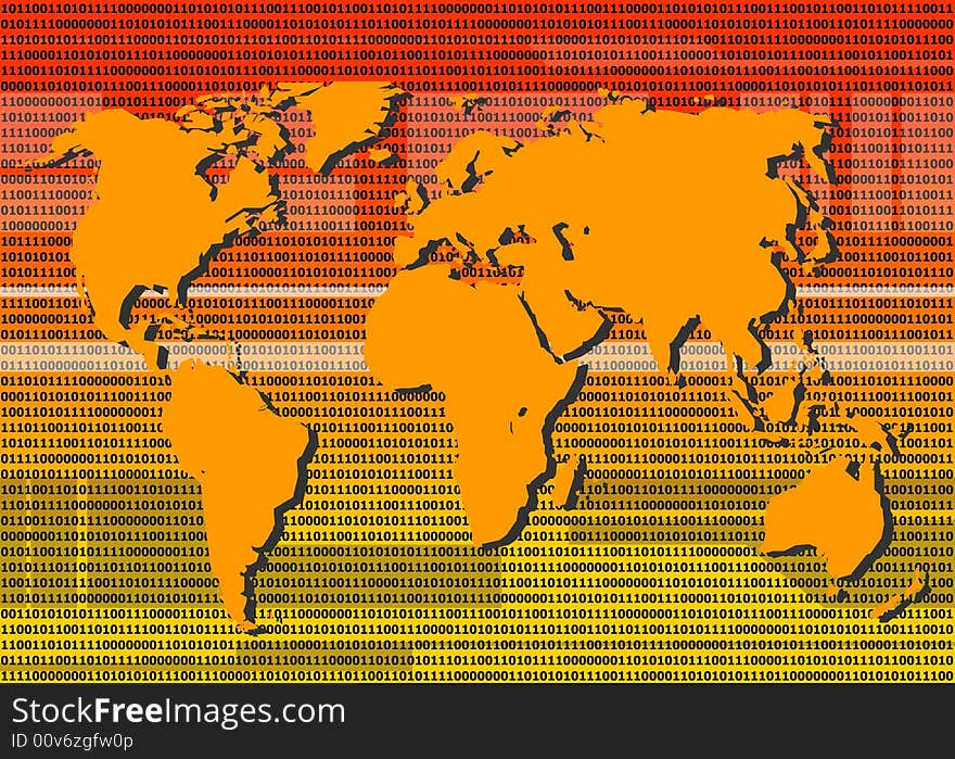 Binary World Map In Orange