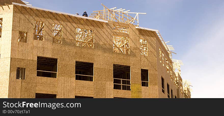 A wood construction project with wood roof trusses. A wood construction project with wood roof trusses