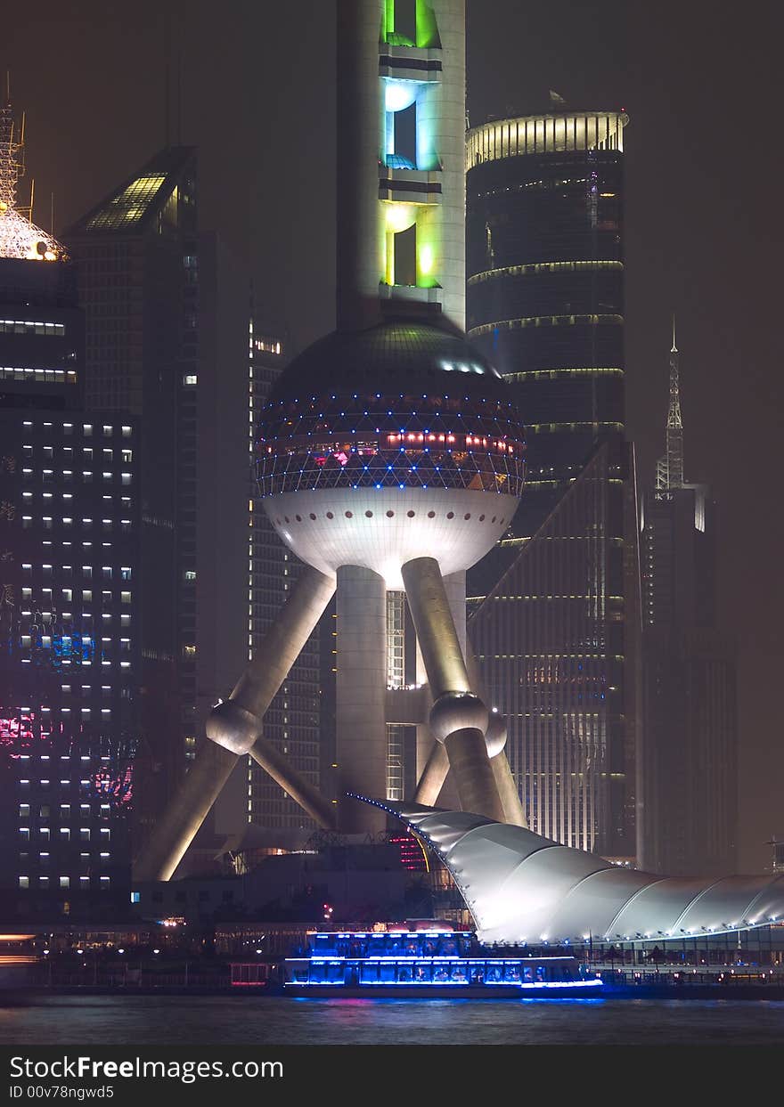 Shanghai view over Pudong area from the Bund by night. Shanghai view over Pudong area from the Bund by night