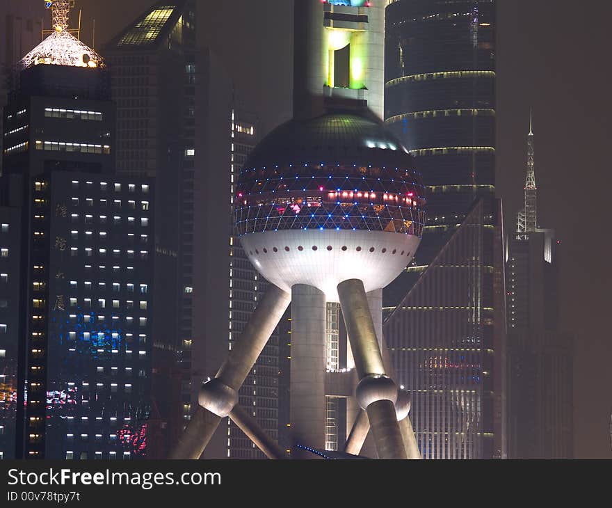 Shanghai view over Pudong area from the Bund by night. Shanghai view over Pudong area from the Bund by night