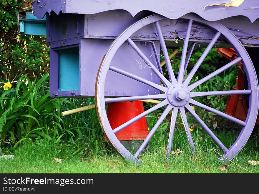 A close up of part of a flower wagon at a flower yard