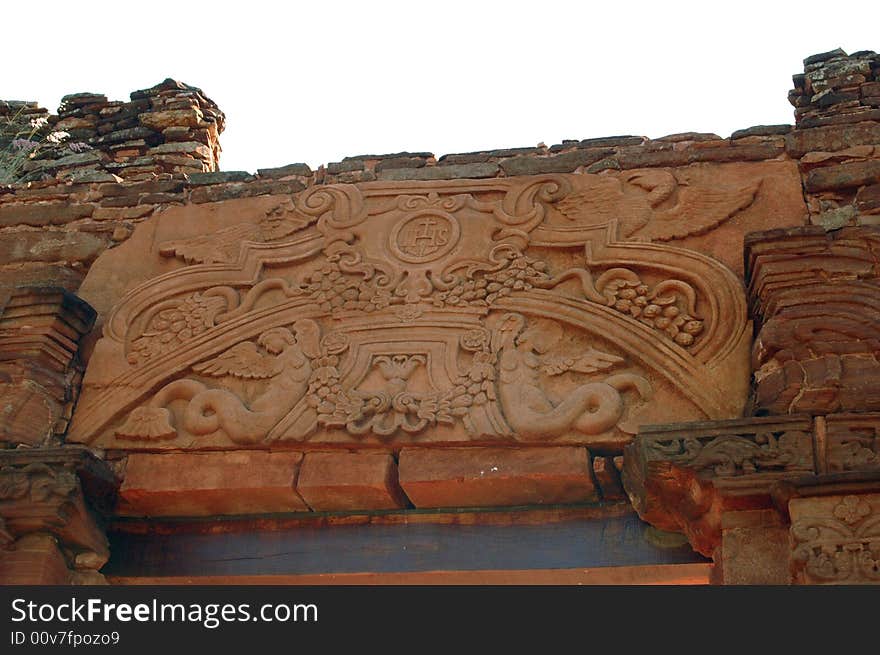 Hreshold of the Jesuitic church made by the Guarani people in San Ignacio Miní. Hreshold of the Jesuitic church made by the Guarani people in San Ignacio Miní