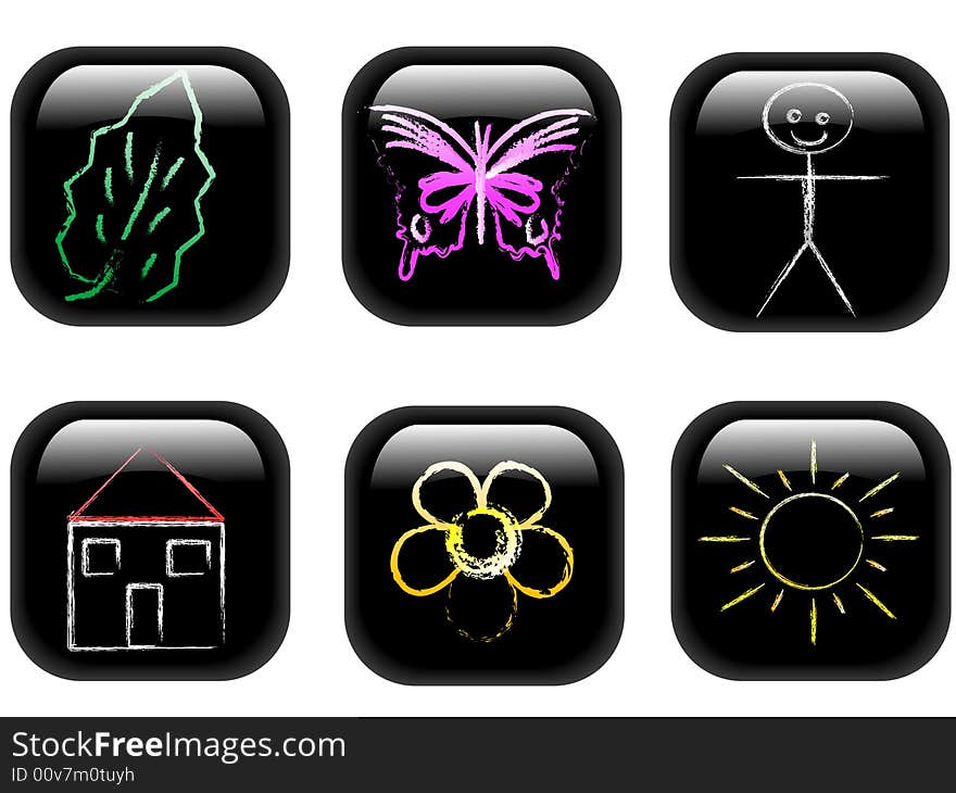 Vector web buttons with child like drawings