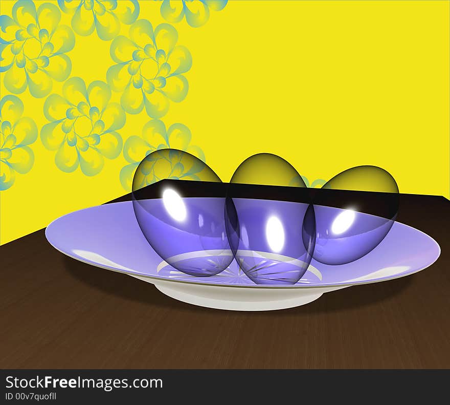 Glass eggs on a plate. Glass eggs on a plate