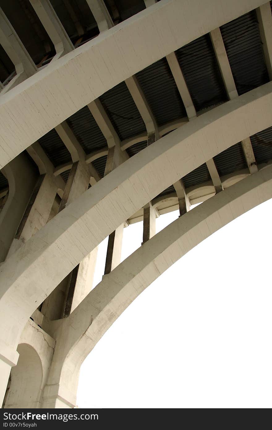 Underside of a bridge support system. Underside of a bridge support system