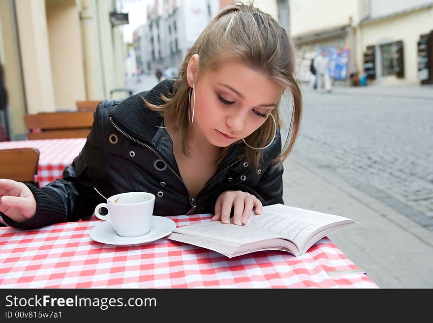 The student in cafe street in old city