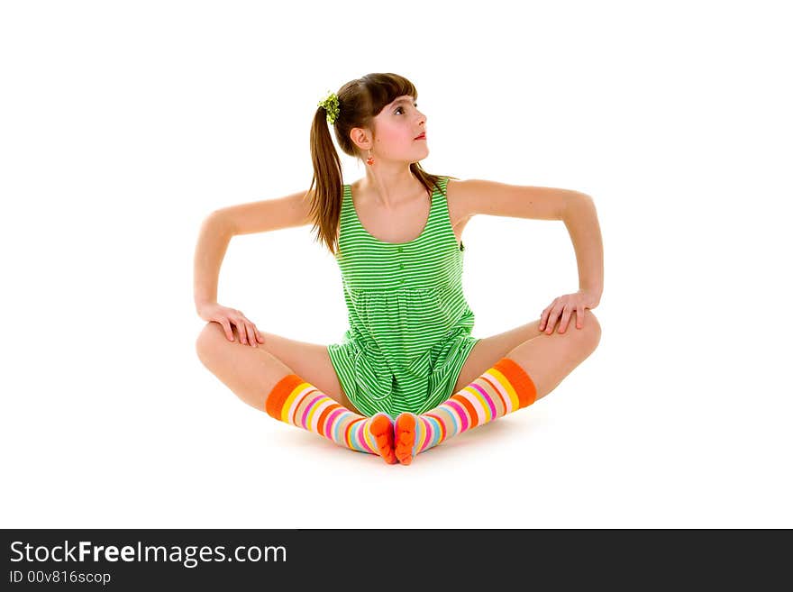 Happy girl over white background