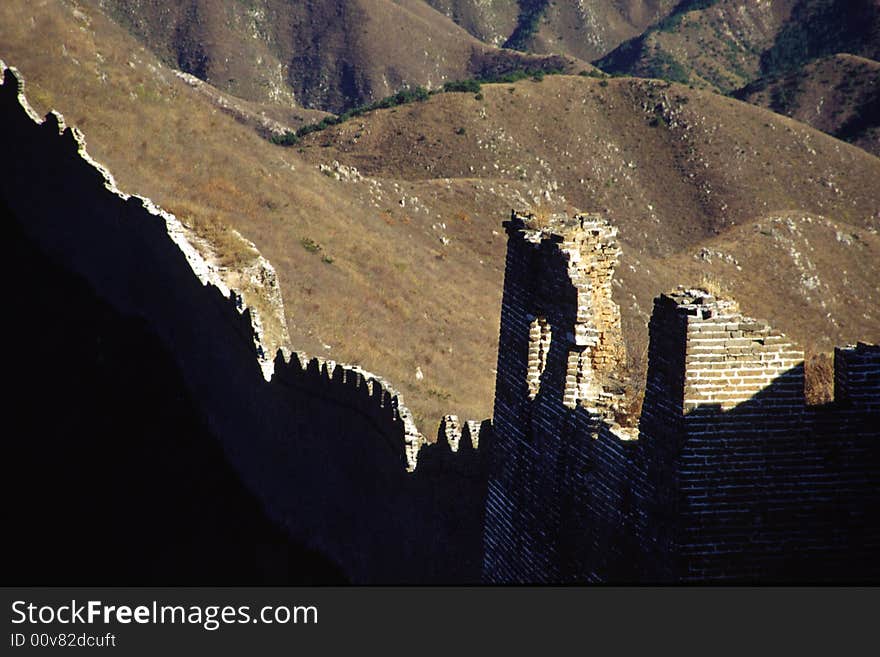 Ruin of watchtower and walls of the great wall, hebei, china.