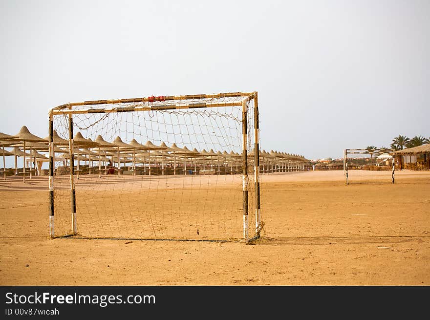 Football pitch early in the morning on the beach with Red sea. Gun. Football pitch early in the morning on the beach with Red sea. Gun.