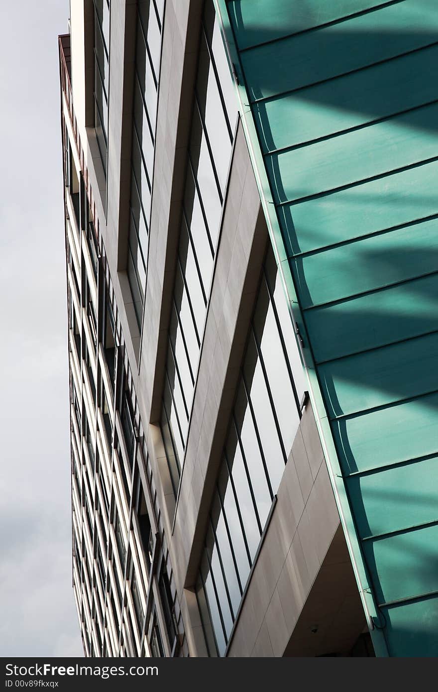 Green architectural detail on the exterior of a modern building