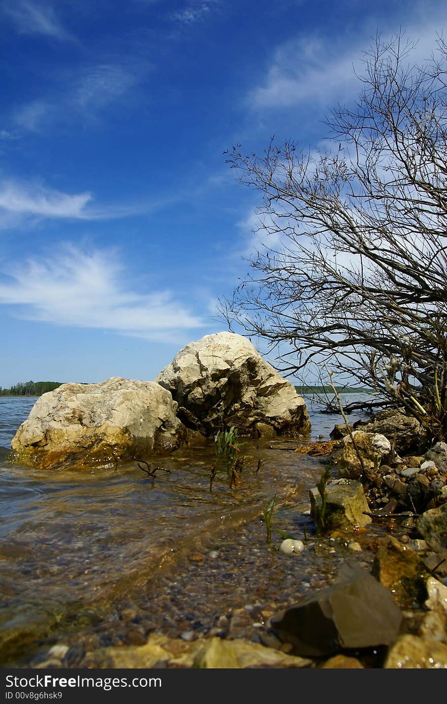 Stony coast of deep Danube