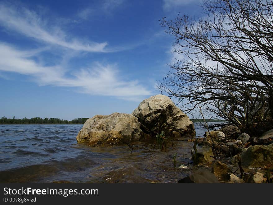 Coast of the deep river in the early spring. Coast of the deep river in the early spring