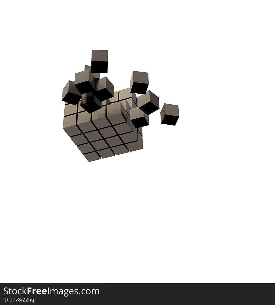 Disassembled cube on the white background (flying)