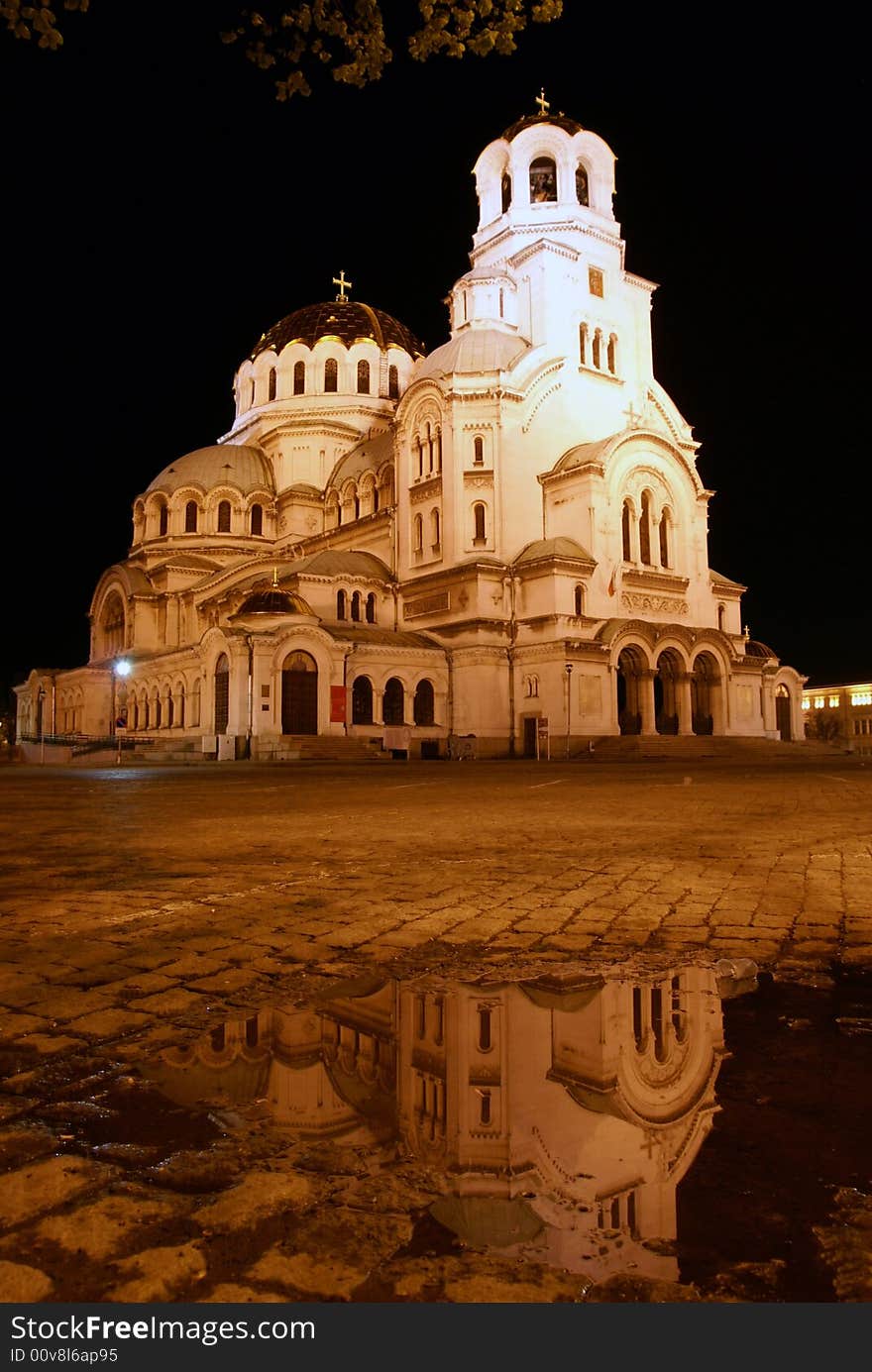 Alexander Nevsky Cathedral in Sofia at night